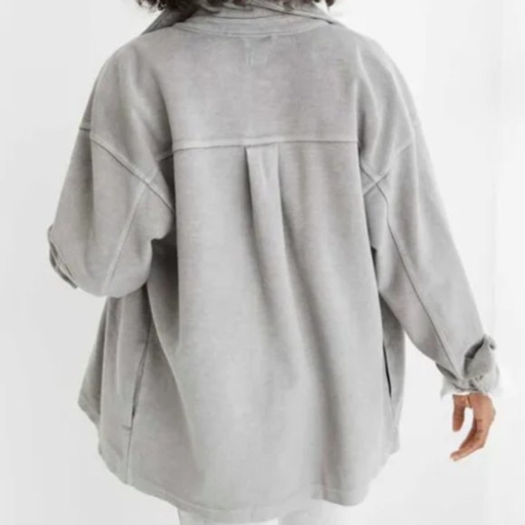 Aerie Luxe Trucker Jacket Shacket Lightweight Buttons Gray Small - Picture 2 of 4